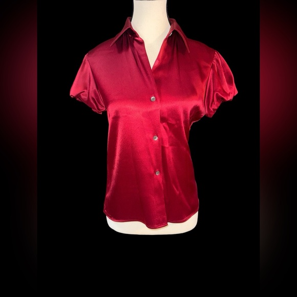 Tops - Theory Red Satin Button Up Blouse dressy casual business